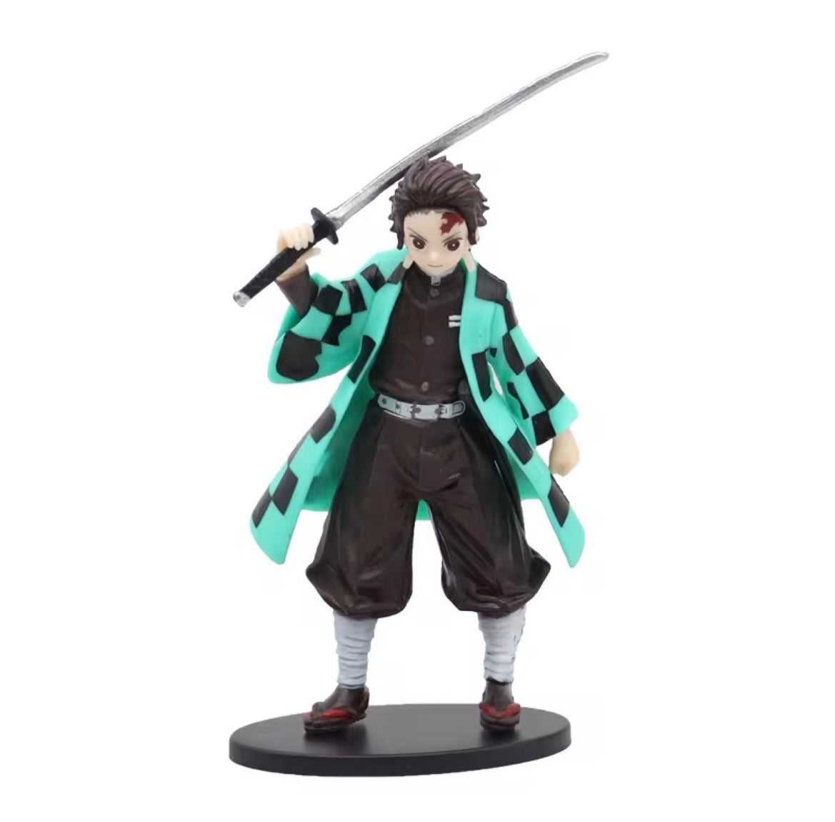 Anime Sword Fighter Figure – Green Checkered Display Collectible