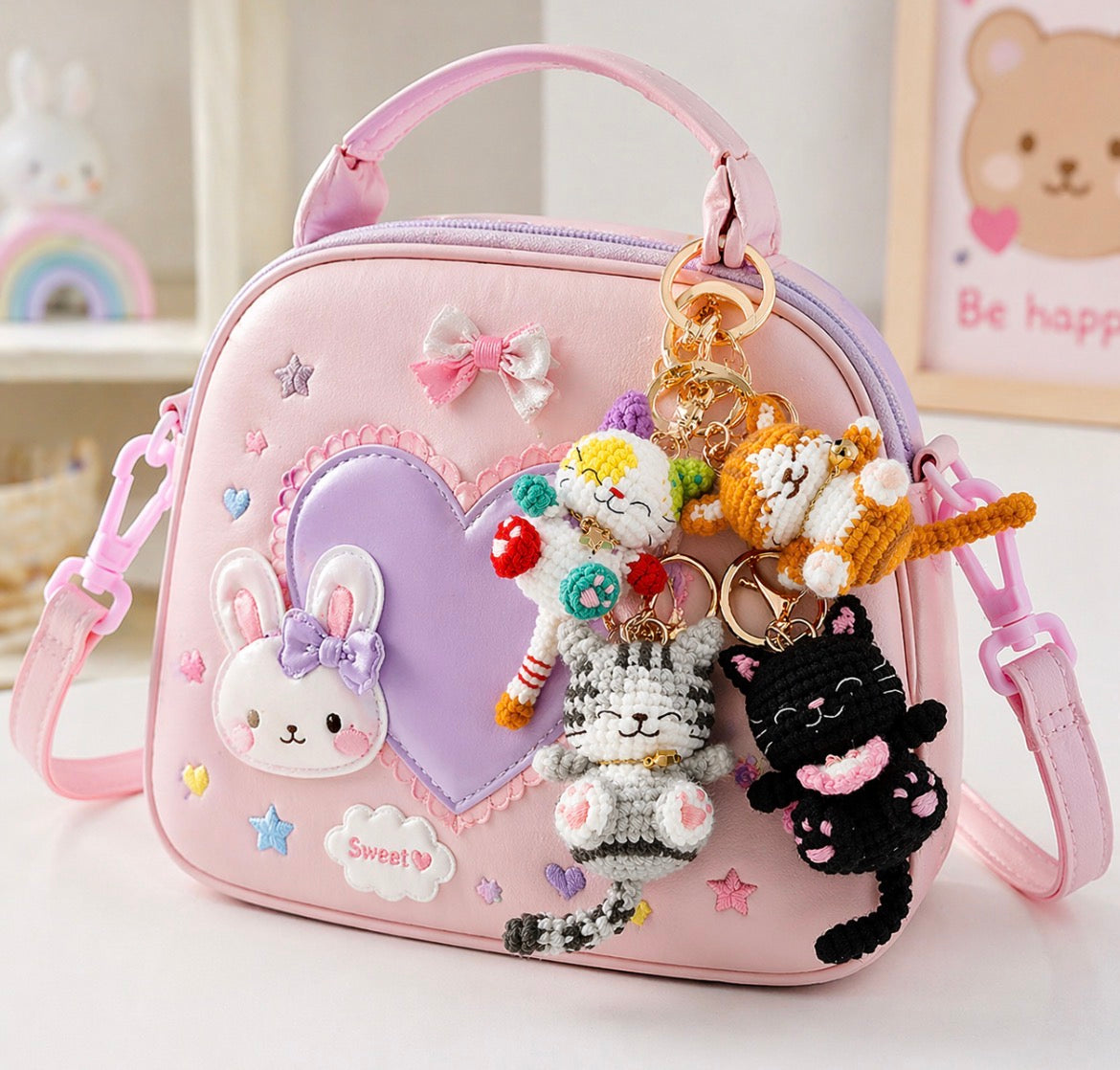 Cute Crochet Cat Keychain – Plush Kawaii Bag Charm (Multiple Colors)